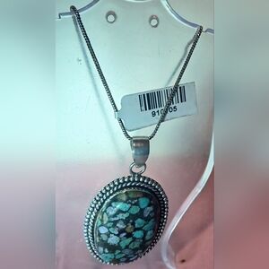 Germam Silver and Turquoise Pendant Necklace